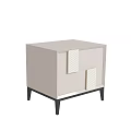 Modern Beige Nightstand With Textured Drawer Fronts And Black Legs