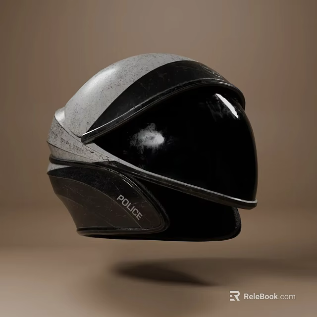 Modern Police Helmet With Black And Gray Design And Full Face Visor 3d model 