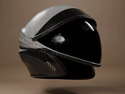 Modern Police Helmet With Black And Gray Design And Full Face Visor 3d model