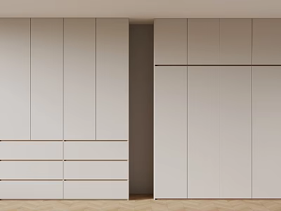 Modern White Wardrobe Design With Drawers And Wooden Floor Interior 3d model