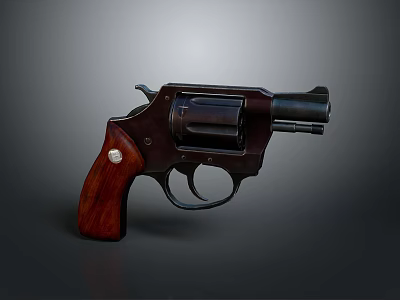 Classic Revolver Handgun With Wooden Grip Dark Metal Body And Sleek Design 3d model