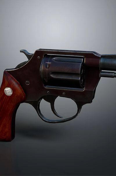 Classic Revolver Handgun With Wooden Grip Dark Metal Body And Sleek Design 3d model