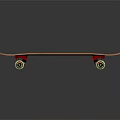 Stylish Black Skateboard Deck With White Graphic Design Yellow Wheels And Wooden Edge