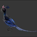 Vibrant Blue Parrot With Pink Flower On Head Against Dark Background