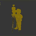 3D Cartoon Photographer Character Using Vintage Movie Camera On Tripod