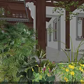 Traditional Chinese Garden Landscape With White Walls Wooden Architecture And Lush Green Plants Colorful Flowers
