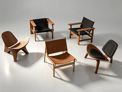 Modern Wooden Single Chairs Featuring Brown Black Seats And Ergonomic Designs 3d model