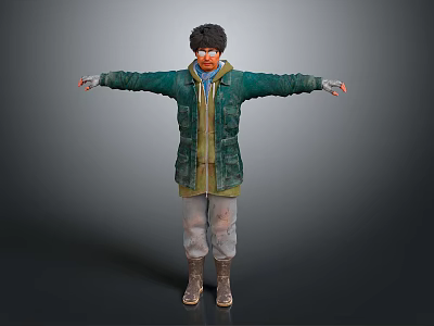 Game and Movie Character in Green Jacket with Arms Extended Standing Posture 3d model
