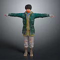 Game and Movie Character in Green Jacket with Arms Extended Standing Posture