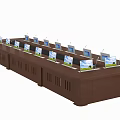 Long Wooden Office Conference Table With Multiple Monitors And Devices 3d model