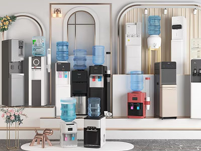 Modern Display Of Kitchen Water Dispensers With Various Colors And Styles 3d model