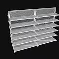 Commercial Storage Shelving Unit With Multiple White Mesh Back Panels And Tiered Shelves