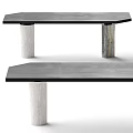 Modern Dining Table With Black Tabletop And Marble Patterned Legs Design 3d model