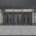 Modern Glass Entrance Doors For Building Exterior With Metal Frames And Stone Tile Floor