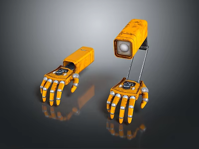 Orange Industrial Robotic Arms with Mechanical Hands Fingers and Sensor Camera 3d model
