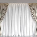 Modern Double Layer Curtains With Beige Outer And White Inner Tied With Ribbons Indoor