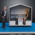 Modern House Shaped Public Chair With Seats Table And People Using