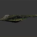 Detailed 3D Terrain Model With Green Vegetation And Rocky Areas On Gray Background