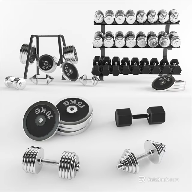 Durable Home Gym Fitness Equipment With Adjustable Dumbbells Weight Plates And Rack 3d model 