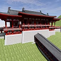 Traditional Chinese Ancient Architecture With Multi Tiered Roofs Courtyard Bridges And Green Hills
