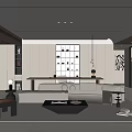 Modern Living Dining Room Interior With Sofa Dining Table And Pendant Lights 3d model