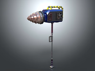 Blue And Yellow Power Tool With Conical Drill Bit And Long Handle 3d model