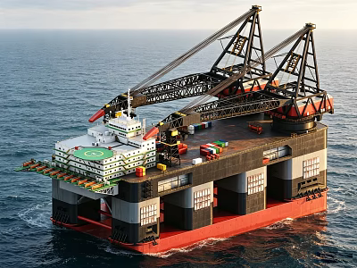 Offshore Industrial Equipment Platform With Large Cranes And Marine Structure In Ocean 3d model