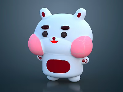Cute White Plush Toy With Pink Ears Cheeks And Red Belly Cartoon Character 3d model