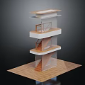 Multi Level Building Structure With Wooden Staircase Layered Platforms Railings And Wooden Floor