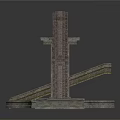 Stone Architectural Scene Components With Steps Pillar And Wall Blocks Design