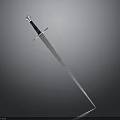 Traditional Medieval Sword With Engraved Blade Black Hilt And Metal Guard On Dark Background