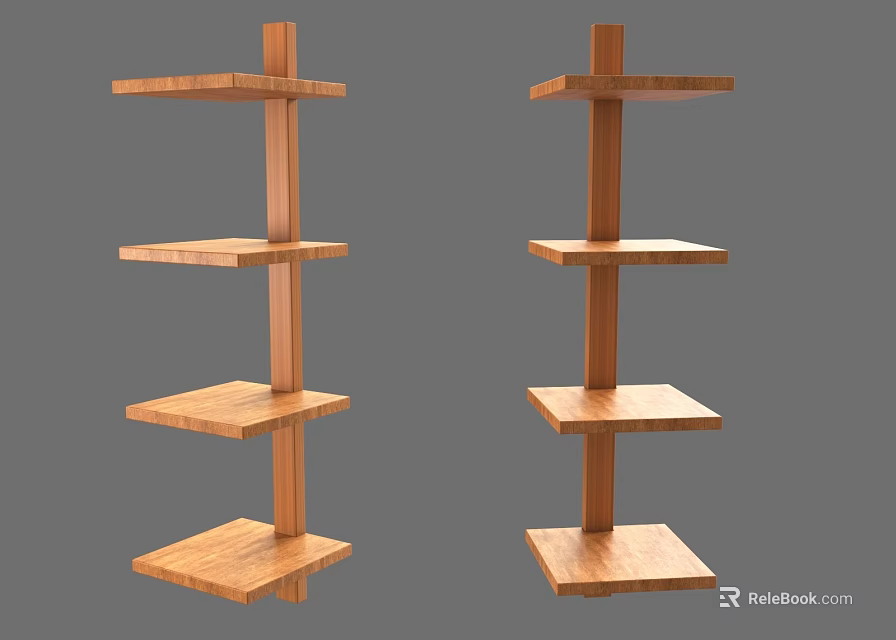 Wooden Open Design Shelving Units With Multiple Shelves For Storage And 3d model 