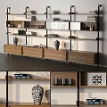 Modern Storage Shelf Unit With Multiple Shelves Wooden Drawers And Decorative Ornaments