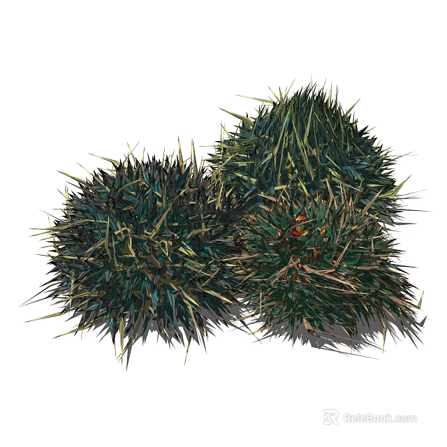 Three Lush Green Spiky Round Decorative Plants With Natural Features 3d model 