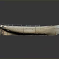 Weathered Wooden Small Boat With Worn Details On Smooth Black Background Reflection