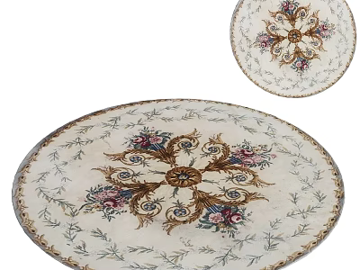 Round Rug With Elegant Floral Patterns And Vine Decor On Beige Background 3d model