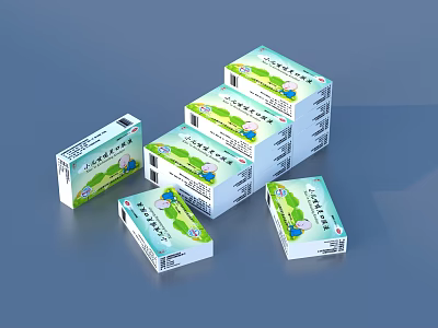 Multiple Household Medicine Boxes With Green White Packaging And Labels For Daily Use 3d model