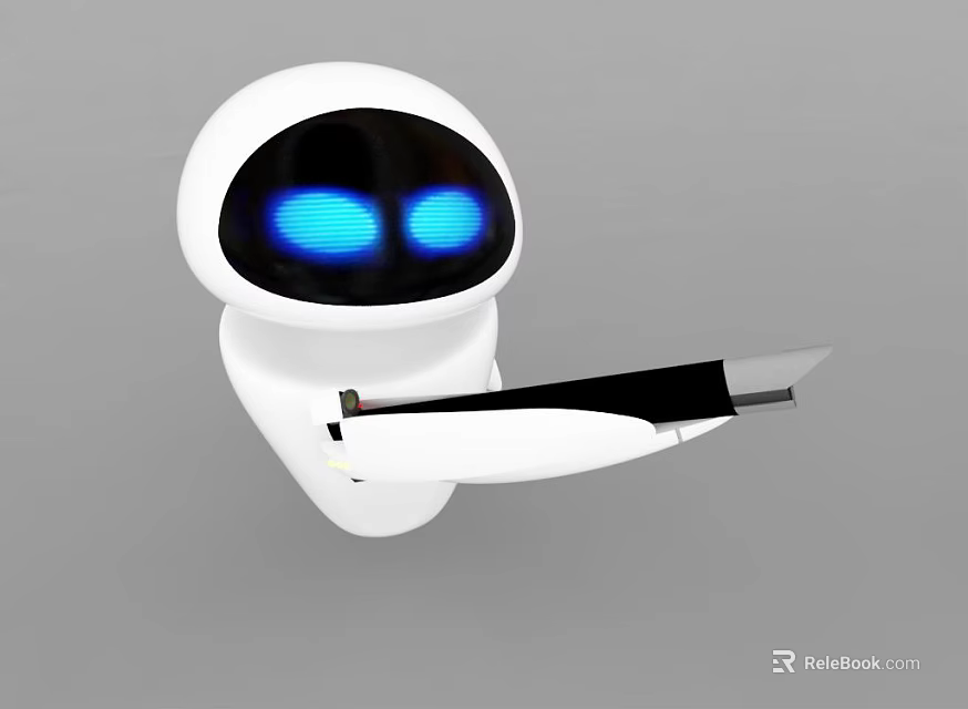 Smart Machine With White Body Blue Glowing Eyes And Robotic Arm Holding Tool 3d model 