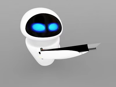 Smart Machine With White Body Blue Glowing Eyes And Robotic Arm Holding Tool 3d model