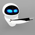 Smart Machine With White Body Blue Glowing Eyes And Robotic Arm Holding Tool