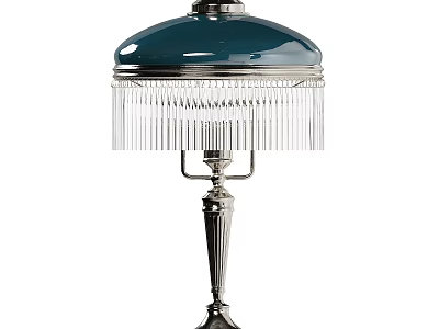 Elegant Teal Table Lamp With Crystal Fringes And Silver Stand Design 3d model