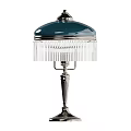 Elegant Teal Table Lamp With Crystal Fringes And Silver Stand Design