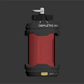 Red and Black Cylindrical Weapon with Silver Top Component and Modern Tactical Design