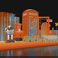 Vibrant Orange Home Decorative Scene With Mailbox Bench Flowers Pinwheels And Cartoon Figure