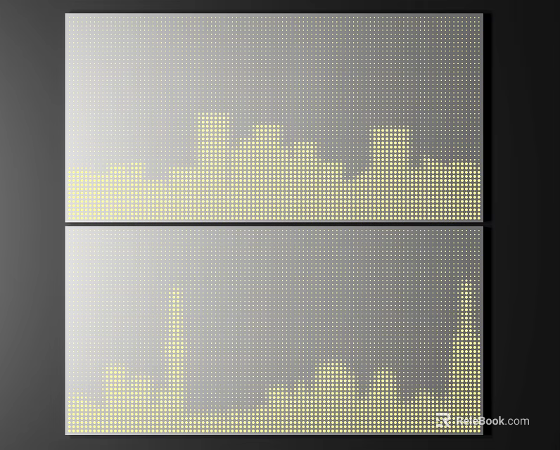 Modern Wall Art With Gray Grid Background And Yellow City Skyline Dots 3d model 