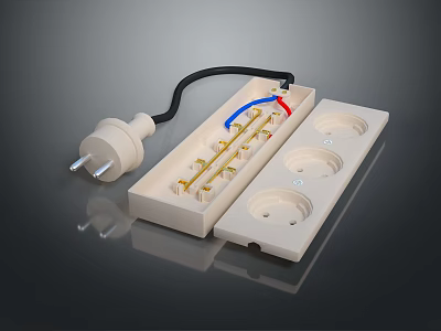 White Electrical Power Strip With Plug And Multiple Outlets For Household Appliance Use 3d model