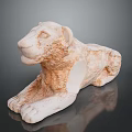 Ivory White Textured Stone Lion Statue Reclining on Reflective Black Surface