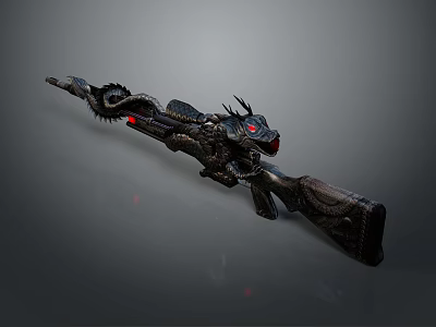 Character Weapon Featuring Dragon Decorated Black Firearm With Red Eyes And Metallic Design 3d model