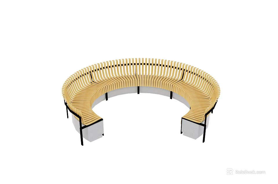Curved Outdoor Chair With Wooden Slats And Metal Frame For Outdoor Spaces 3d model 