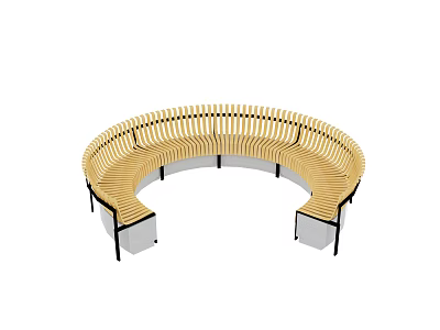 Curved Outdoor Chair With Wooden Slats And Metal Frame For Outdoor Spaces 3d model